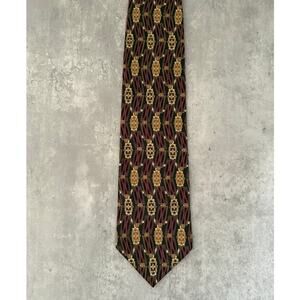 1980s 1990s Heritage by Etienne Aigner Silk Tie Geometric Pattern Plum Gold READ